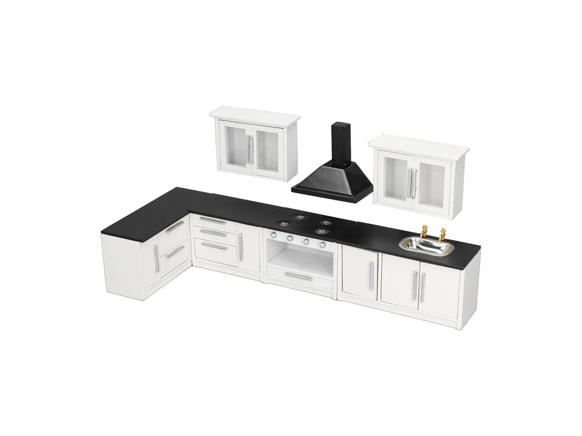 Juego De Cocina Miniatura Moderna A Escala 1:12 Para Casa De Muñecas Con 7 Armarios Y Grifos.