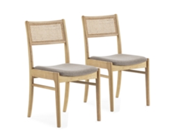 Conjunto de 2 Cadeiras Vilma Cor Carvalho Madeira Sólida e Rattan Natural VS VENTA-STOCK 45 x 54 x 83