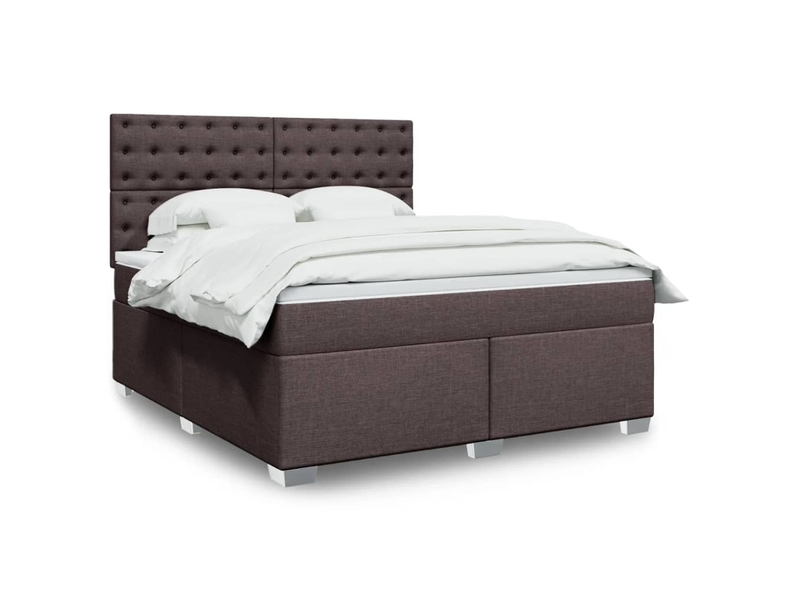 Cama Box Spring Con Colchón Tela Marrón Oscuro 180x200 Cm
