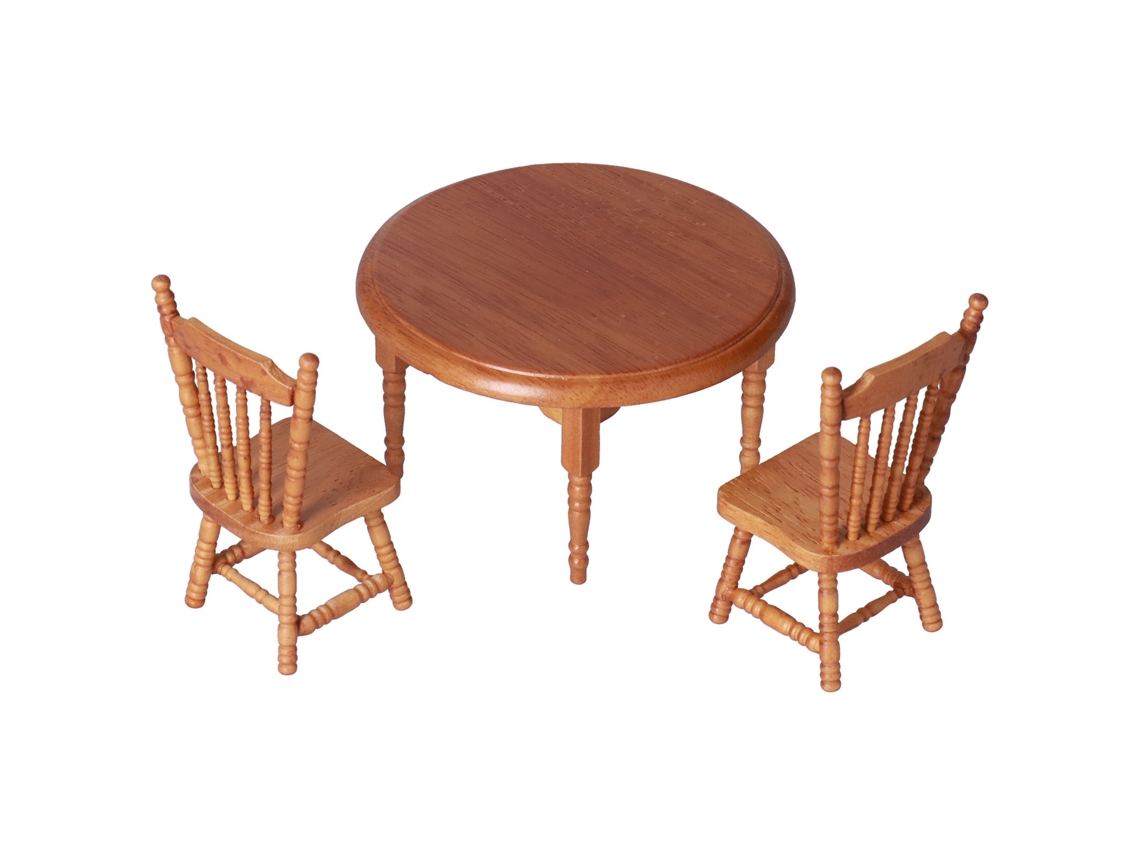 Juego De Mesa Redonda Para Casa De Muñecas, Madera De Abedul Sencilla Y Elegante, 3 Piezas.