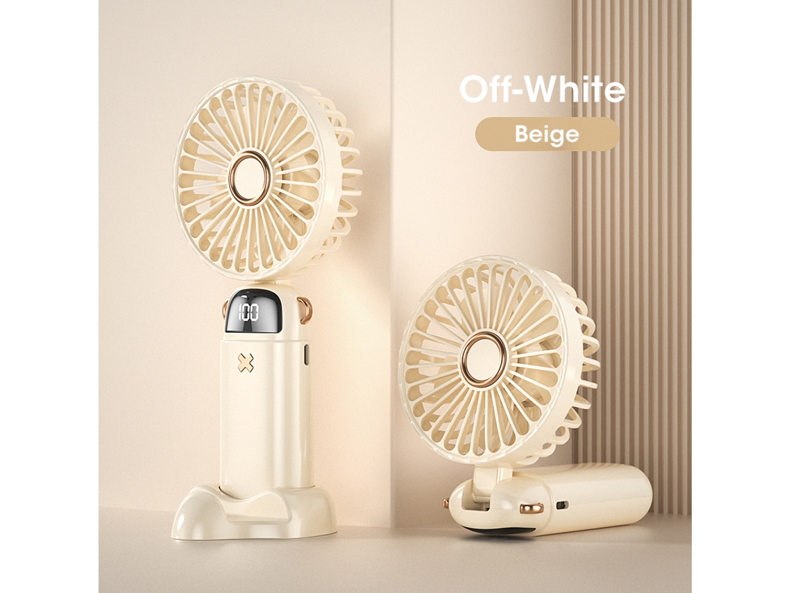(beige) Ventilador Portátil De Mano, 5 Velocidades De Viento, Multifuncional, Plegable, Con Correa Para El Cuello - 3000 Mah