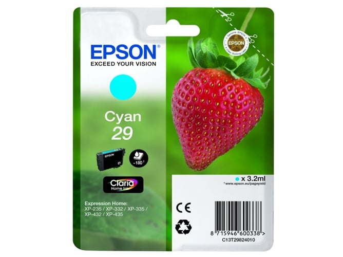 Cartucho de tinta original EPSON, 29, Fresa 3,2 ml , Cian, , C13T29824022, T2982