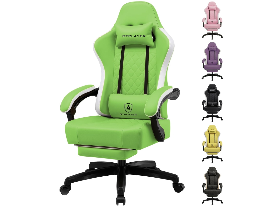 Gtplayer Silla De Gaming Ergonómica, Sillón De Juego, Silla De Escritorio, Cuero Sintético, Asiento Con Muelles, 150 Kg, Verde