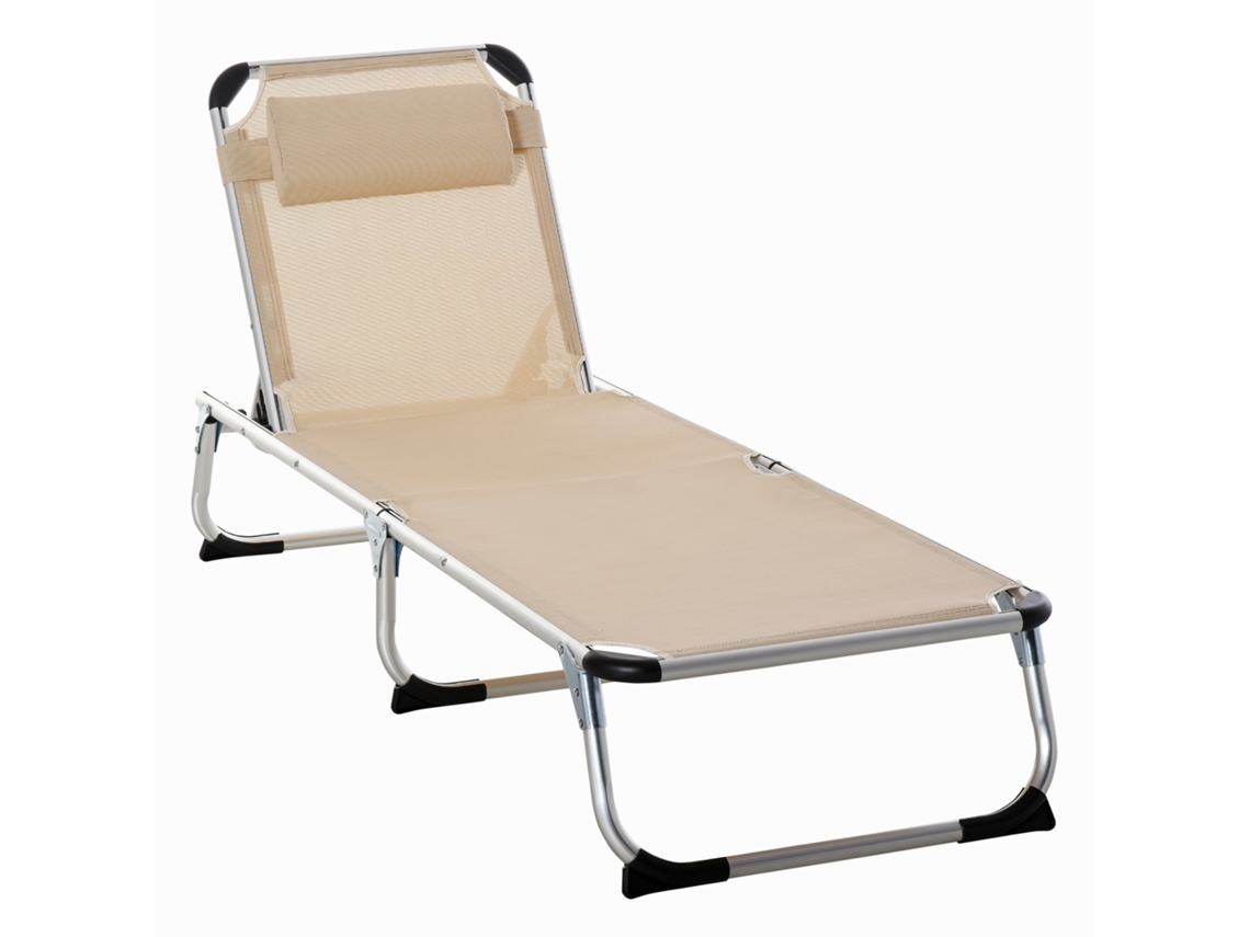 Tumbona de Jardín de Aluminio, Regulable en 4 Posiciones, Plegable, Ergonómica, en Tejido de Malla Beige, 170x60x76cm, Para Jardín y Patio.