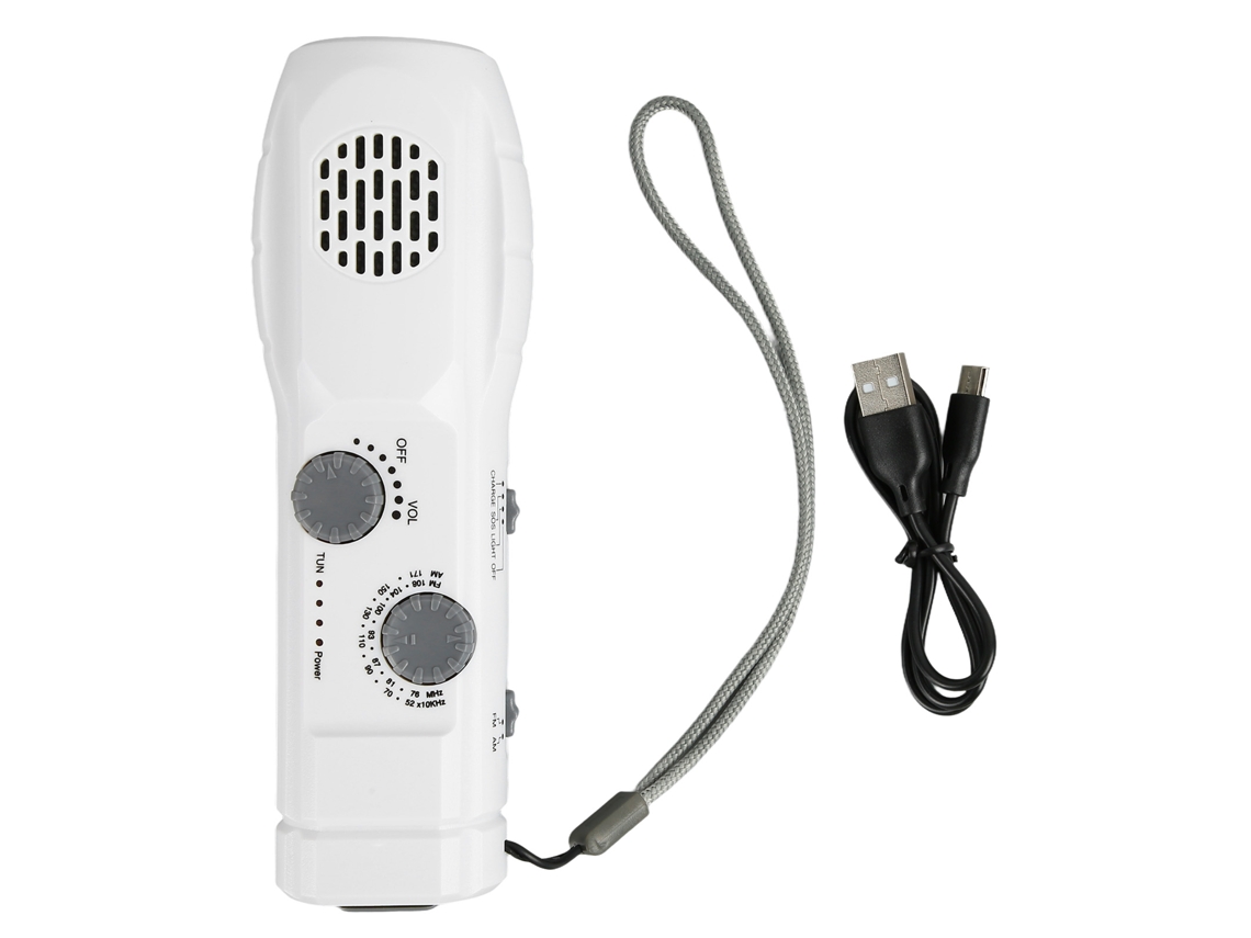 Linterna Led Pequeña Con Manivela, Radio De Emergencia Am/fm, Carga Usb, Alarma Sos, 1200 Mah, Para Acampar Y Hacer Senderismo, Color Blanco.
