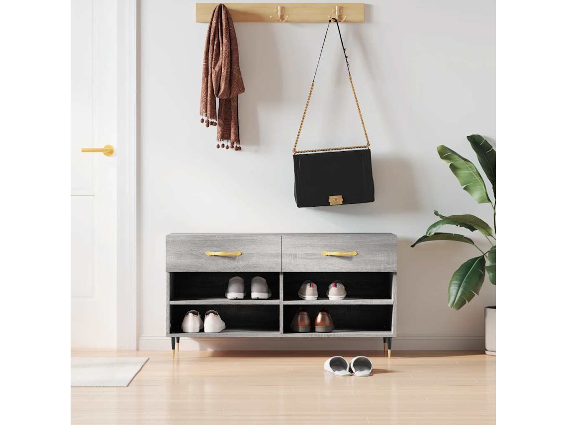 Banco Zapatero | Armario Zapatero Madera De Ingeniería Gris Sonoma 102x35x55 Cm