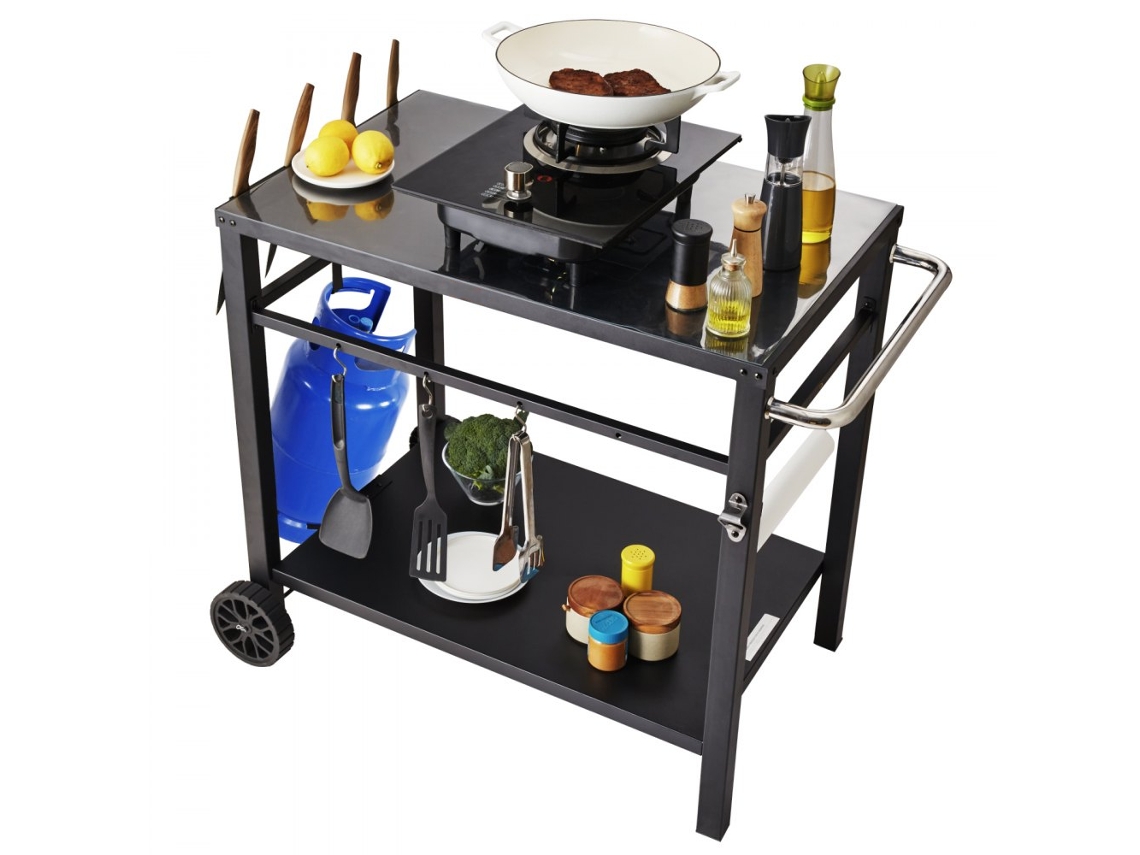 Mesa de Apoyo para Barbacoa con Ruedas y 2 Niveles Tekmaquinas