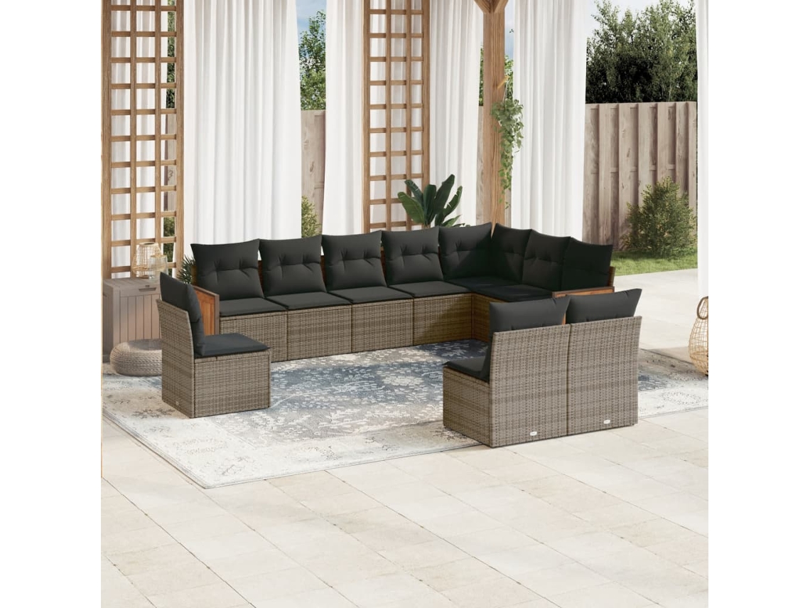 Conjunto de sofás de jardín de 10 piezas DKD Home Decor con cojines de mimbre gris