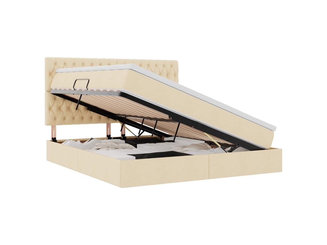 Maison Exclusive - Cama Con Almacenamiento Y Colchón Crema 160 X 200 Cm Poliéster