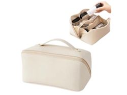 Bolsa De Maquiagem Portátil Com Organizador Para Viagem Em Couro Pu - Grande Capacidade E À Prova De Água