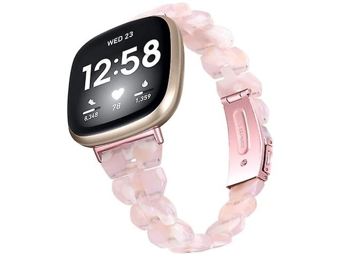 Correa de resina para Fitbit Versa 3/Sense con diseño de flores rosas Chennnls