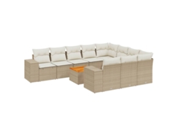 Maison Exclusive - Conjunto de sofá de jardín de 11 piezas con cojines de mimbre, color beige