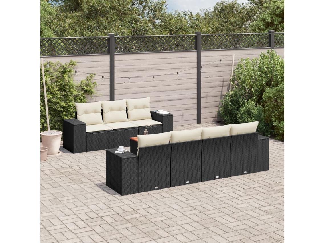 Conjunto de 8 sofás de jardín con cojines de mimbre sintético negro, Dkd Home Decor
