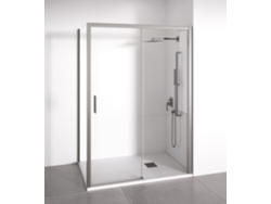 BELLOBATH Mampara de Ducha Angular 1 Corredera + 2 fijos Cristal 6mm antical Plata Brillo Ancho Adaptable 140-145x87-90 cm Puerta derecha