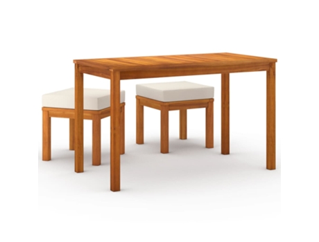 Conjunto 3 de comedor para jardín VIDAXL con cojines madera acacia