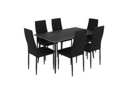 Mesa de comedor de 160 cm, gris oscuro, con 6 sillas de piel sintética negra. (Saldosystocks)