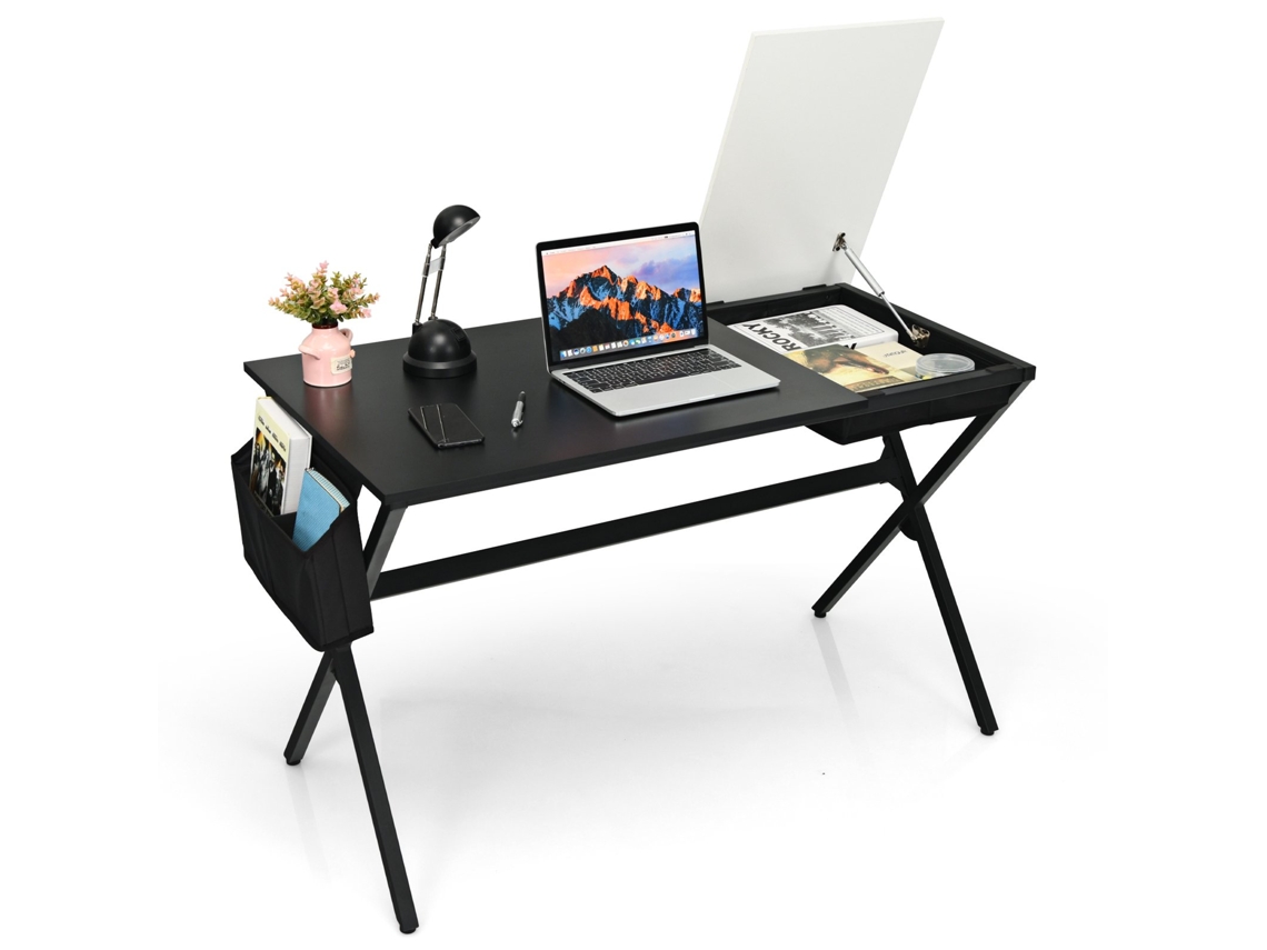 Mesa Gaming 120 x 60 cm, Mesa Escritorio con Cajón de Cubos y Bolsa de Almacenamiento Lateral, Escritorio Ordenador Despacho Oficina COSTWAY