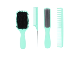 Set De 4 Cepillos Para Pelo Cepillo Desenredante Paddle Cepillo Estilista Peine Doble Dientes Peine Con Cola En Caja Verde