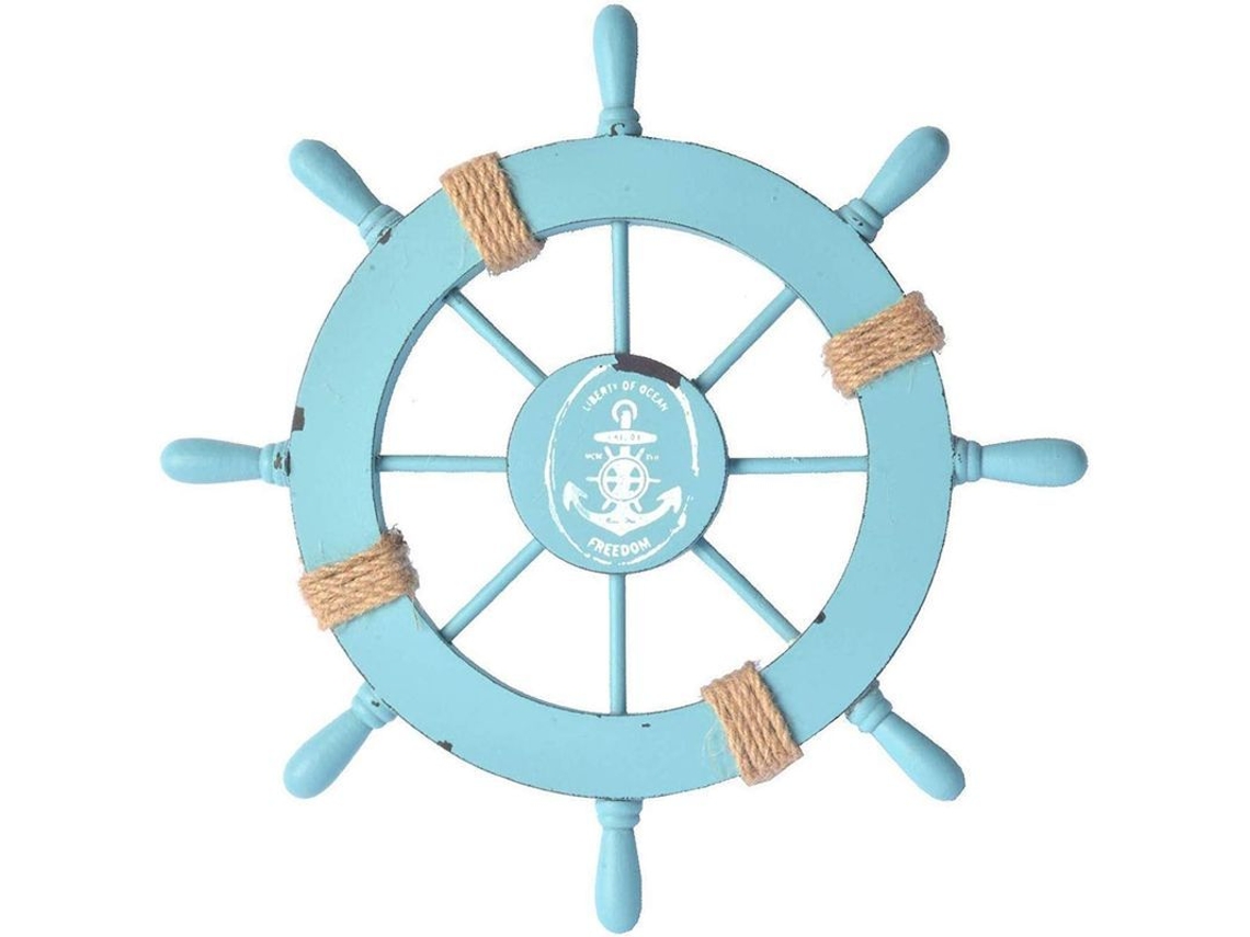 Decoração de Volante de Barco de Madeira Náutico 28cm Parede Beach Arte Decorativa