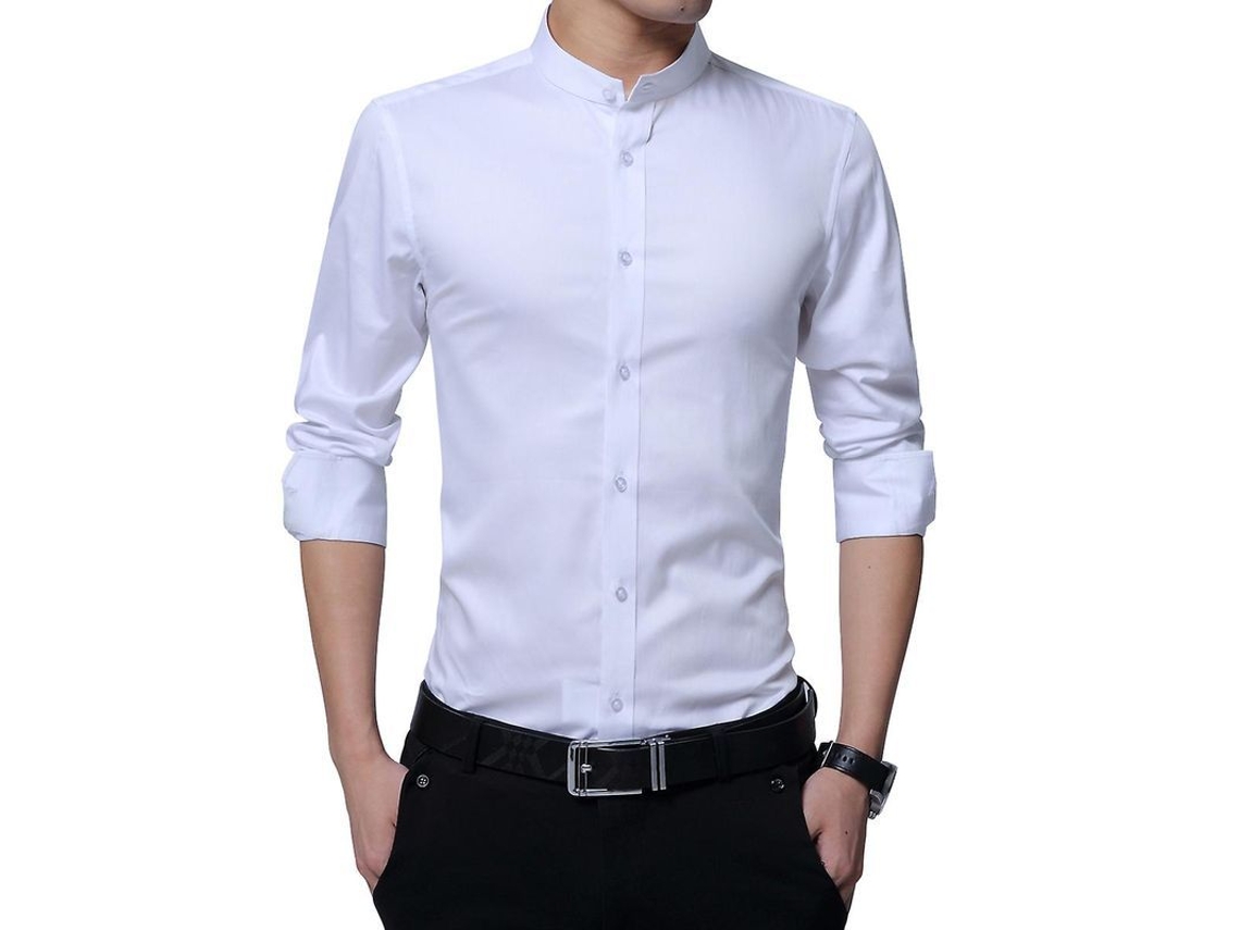 2026-camisa Hombre De Manga Larga Con Cuello Alto Mystdiy Algodón Corte Exquisito Puños Ajustables Y Reversibles