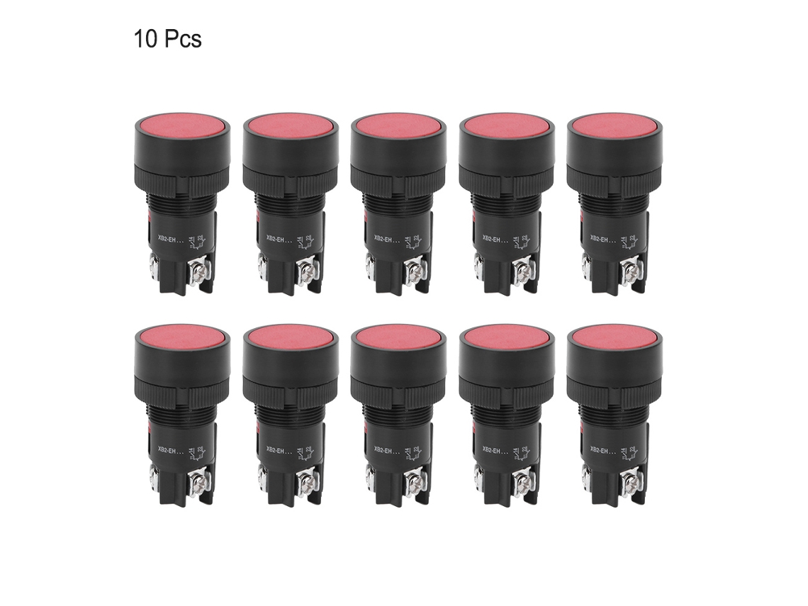 10 Unidades De Interruptor De Pestillo Automático Con Botón De Control Serie Xb2 Eh, 660 V, 10 A, Color Rojo.