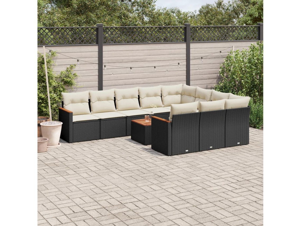 Conjunto de sofá de jardín de 11 piezas con cojines de mimbre sintético negro de DKD Home Decor