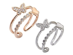 2026-29268-anillo Ajustable Para Mujer Con Cristal Y Mariposas En Oro Y Plata 2 Piezas