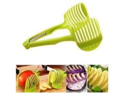 Cortador de alimentos multifuncional para frutas y verduras con soporte para pelar huevos.