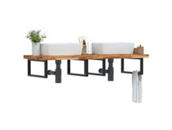 Estante De Lavabo De Pared | Estante Flotante | Estantería Pared Acero Y Madera Maciza De Acacia