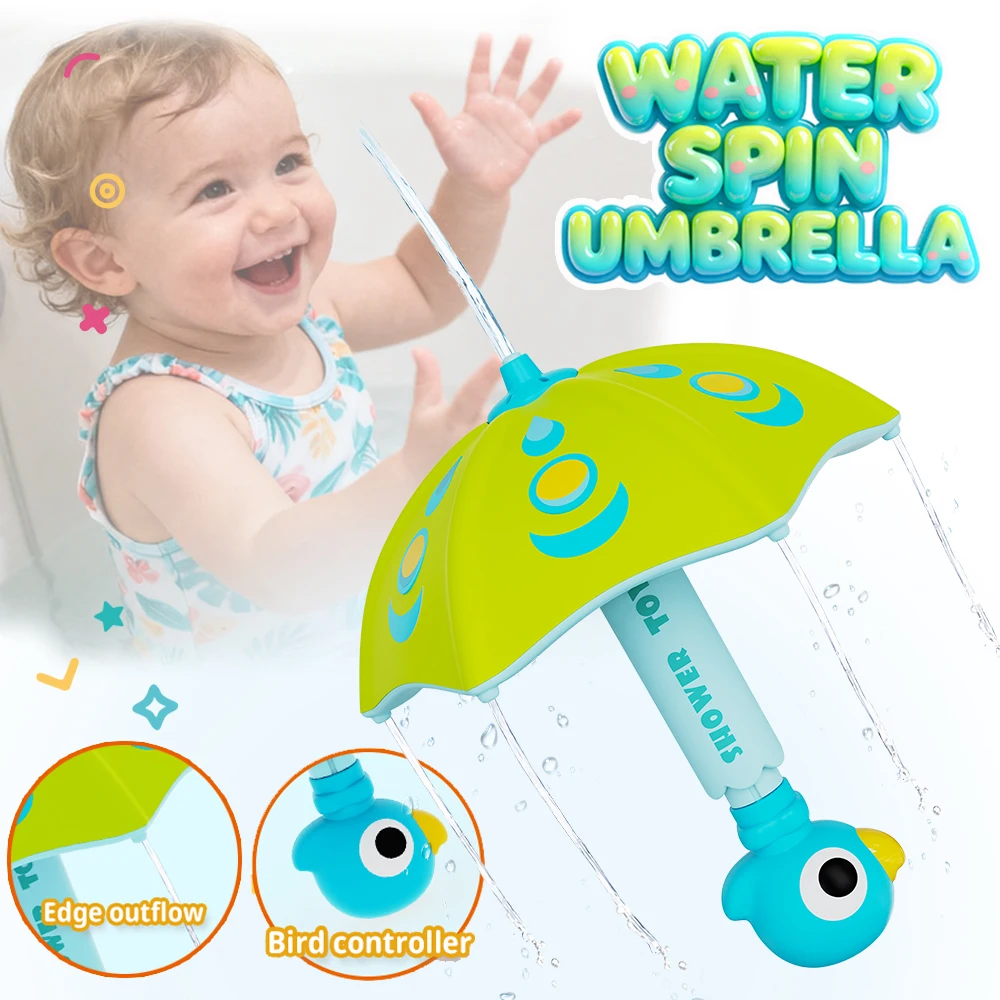 (azul Cielo) Juguete De Baño Para Bebés, Paraguas Con Forma De Pájaro Extraíble Y Rociador De Agua.