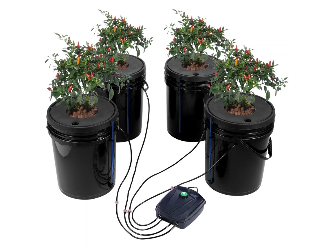 Sistema de cultivo hidropónico Dwc con 4 cubos de 20L y bomba de aire Tekmaquinas