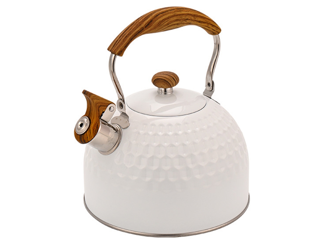 Hervidor de té silbante de 2,5 litros teteras para estufa de acero inoxidable con mango plegable con patrón de madera para té café ZMDECQNA
