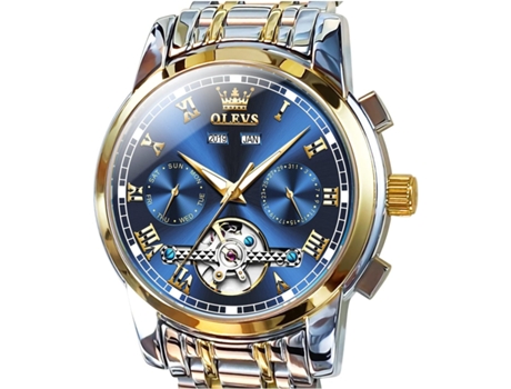 VEANXIN Reloj Tourbillon mecánico automático de acero inoxidable resistente al agua y luminoso para hombre(azul)