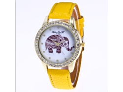 Reloj De Pulsera Para Mujer Zhoulianfa F-375a, Diseño De Elefante, Correa De Poliuretano, Movimiento De Cuarzo Amarillo.