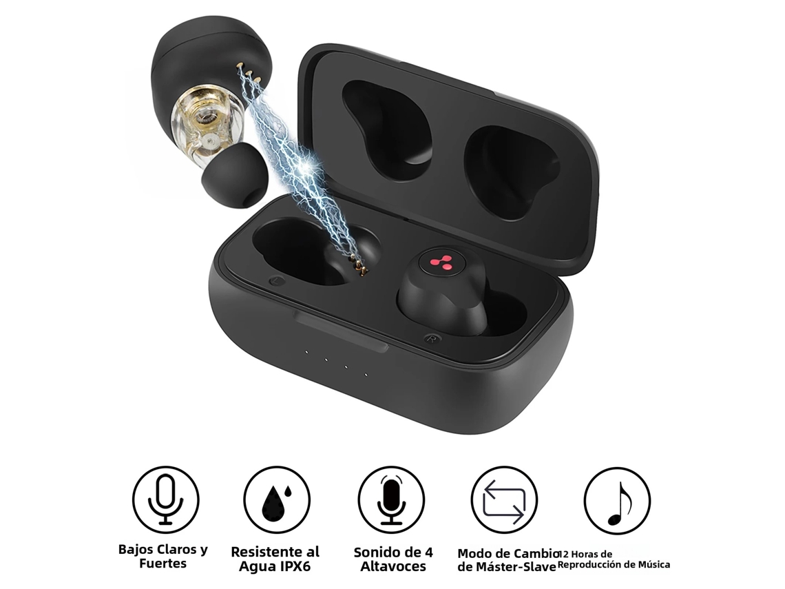 Auriculares Estéreo Inalámbricos Bluetooth Con Micrófono, Carga Portátil, Batería De 12 Horas De Duración Y Resistentes Al Agua.