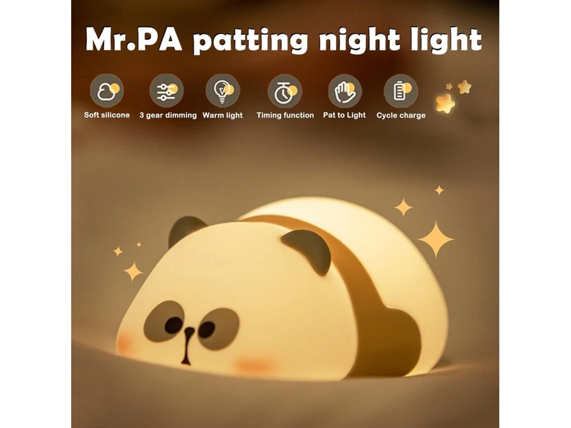 Luz nocturna de panda de silicona para decoración de guardería, 1200 mAh, 3 niveles de brillo, lámpara táctil Bestvite