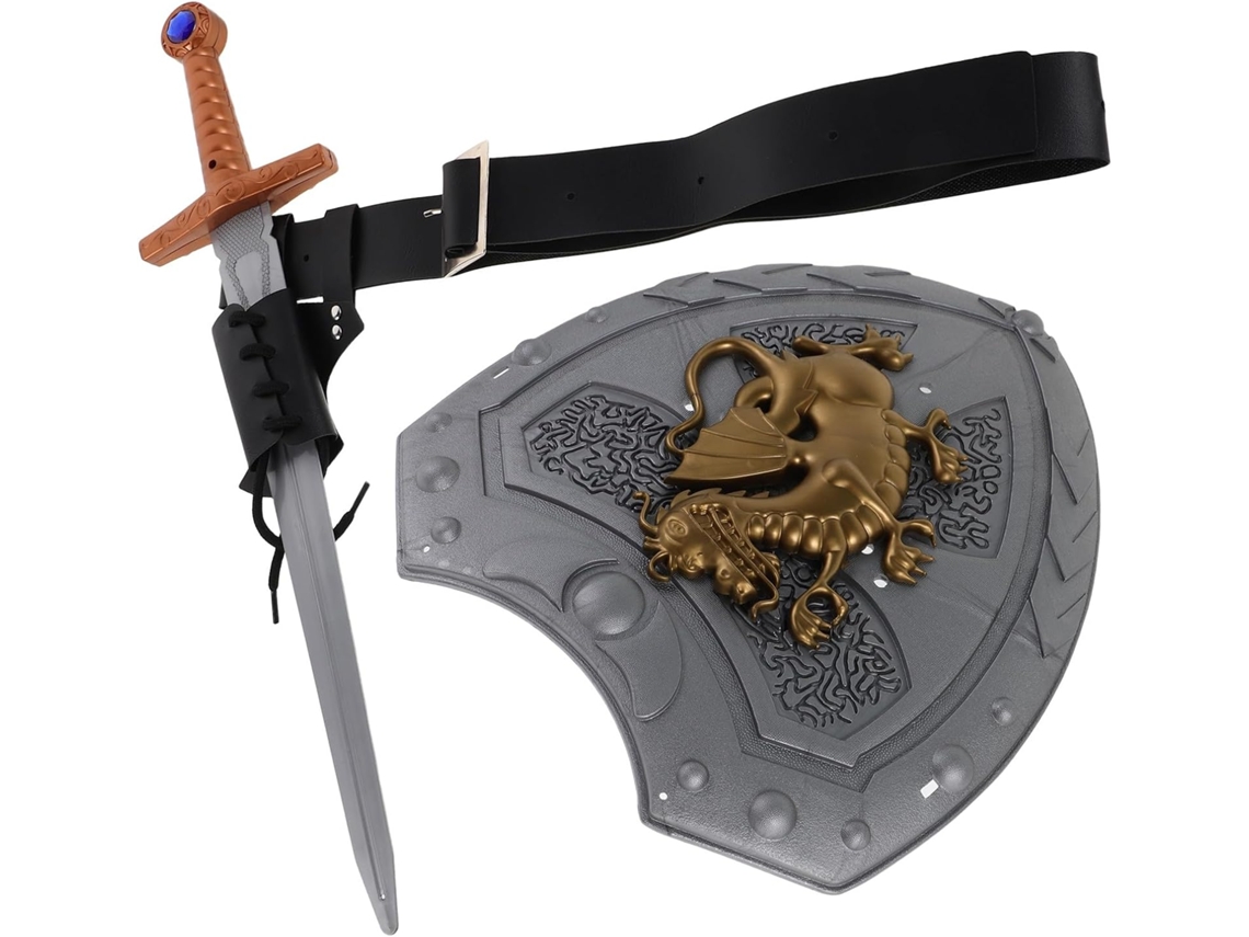 Acessório Medieval Para Traje De Cavaleiro Masculino: Espada De Plástico Leve E Escudo De Pu.