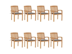 Sillas de jardín apilables DKD Home Decor de 8 piezas con cojines de teca maciza