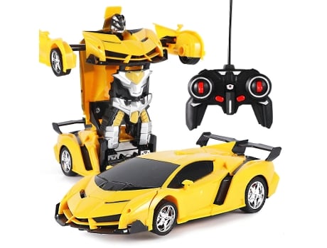 Rc Deformado Coche 2 En 1 Robot de Control Remoto Transformación Robot de Juguete Amarillo