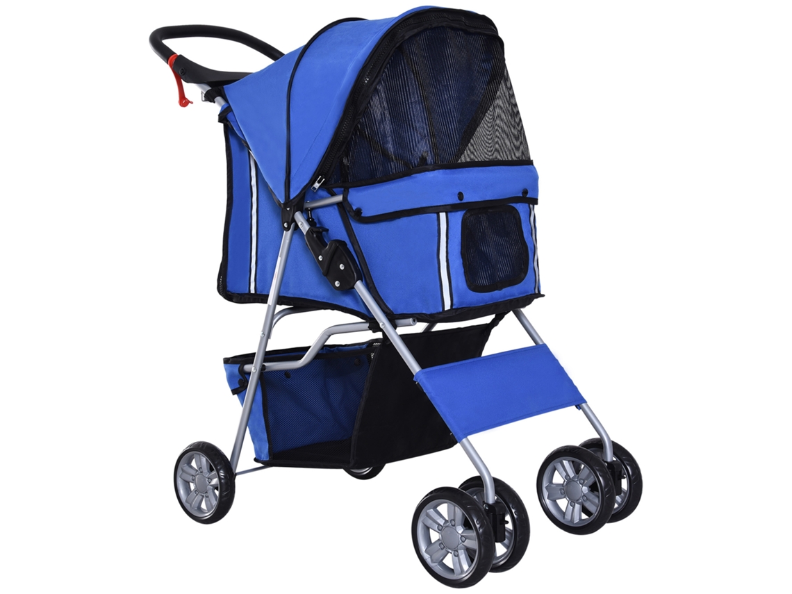 Cochecito para perros de hasta 10 kg, plegable, de 75x45x97 cm, color azul.