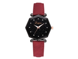 Reloj De Pulsera Para Mujer Con Dial Geométrico Y Correa De Cuero Pu Rojo