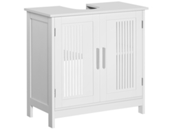 VPMKP - Kleankin armario de baño de suelo de madera con 2 puertas ventiladas y estante ajustable, 60x30x60 cm, blanco moderno