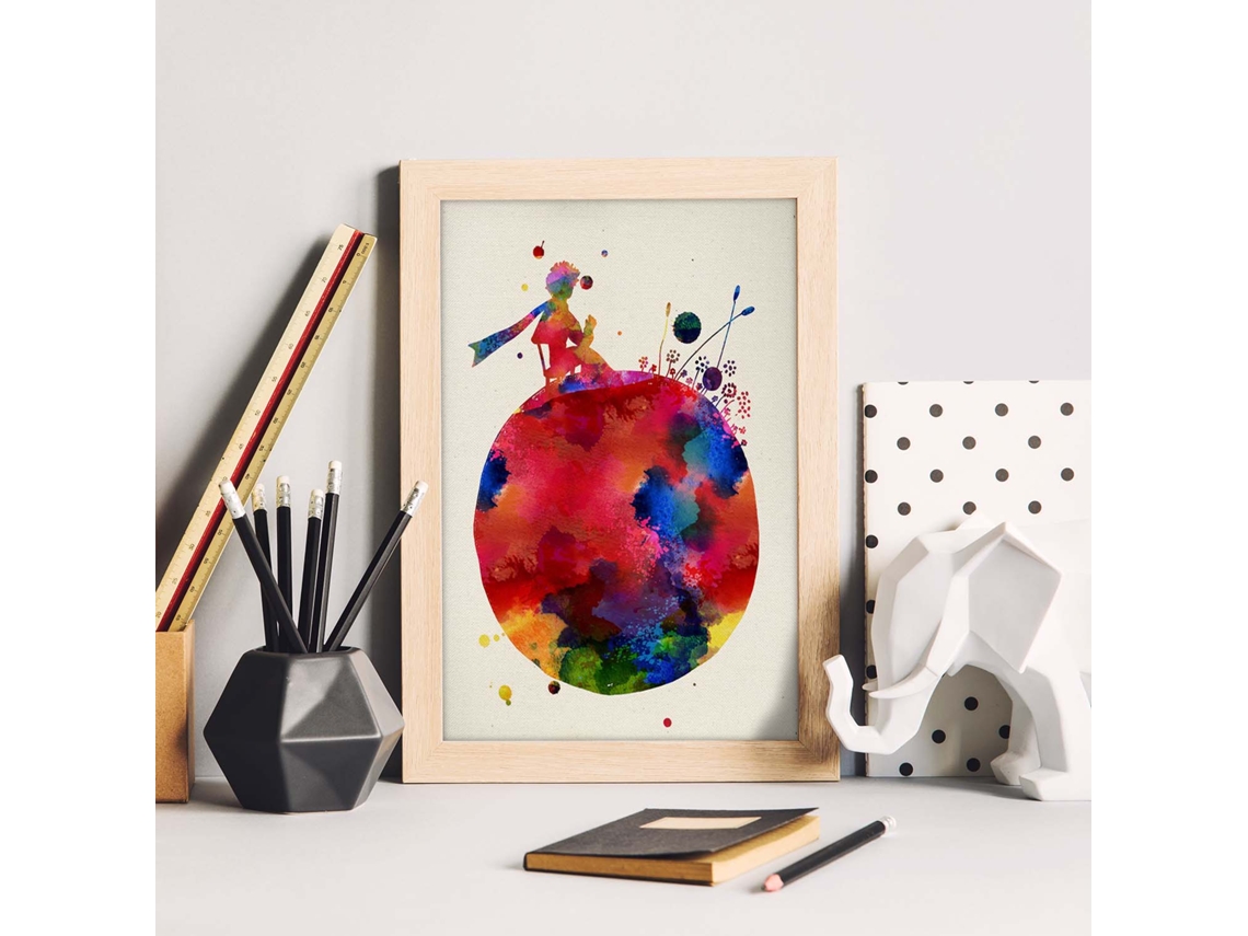 Poster De El Principito Sentado Con Diseño Acuarela. Mix De Láminas Con Estilo Acuarela