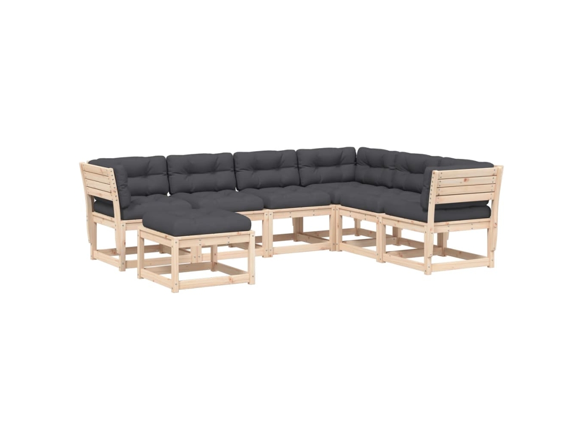 Maison Exclusive - Juego De Muebles De Jardín 7 Pzas Y Cojines Madera Maciza Pino