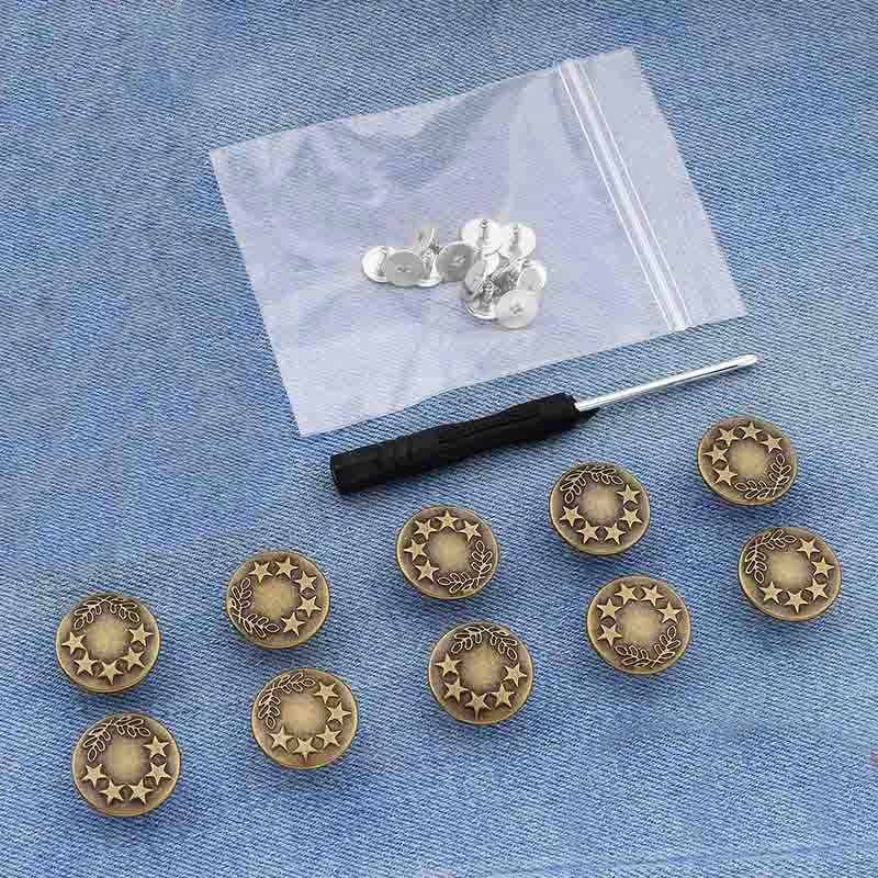 10 Botones Y Broches De Metal + Destornillador Ajustables, Desmontables Y Reutilizables.