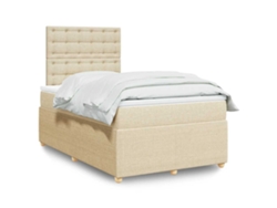 Cama Box Spring Con Colchón Tela Color Crema 120x200 Cm
