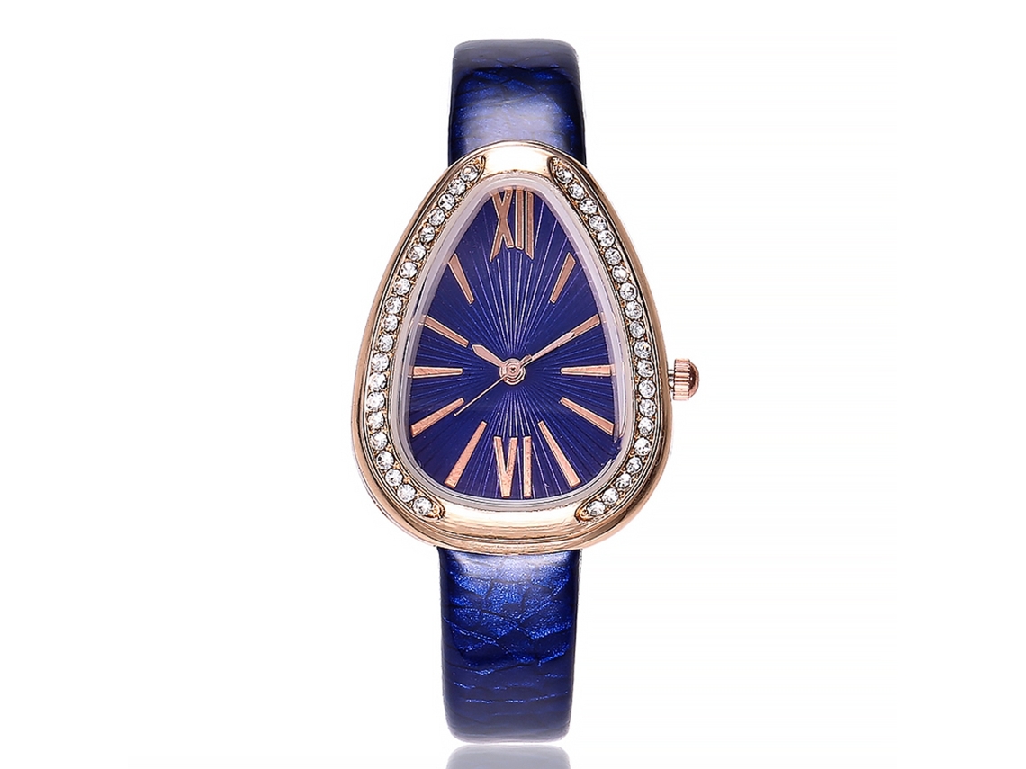 Reloj De Mujer Vansvar De Piel Sintética Con Movimiento De Cuarzo Y Piedras Preciosas - Azul
