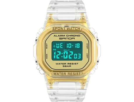 VEANXIN Relojes Reloj de pulsera impermeable con alarma y correa de resina transparente-Oro