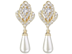 Pendientes Colgantes Chapados En Oro Con Perlas De Imitación Y Cierre De Clip, Ideales Para Fiestas, Bodas Y Uso Diario.