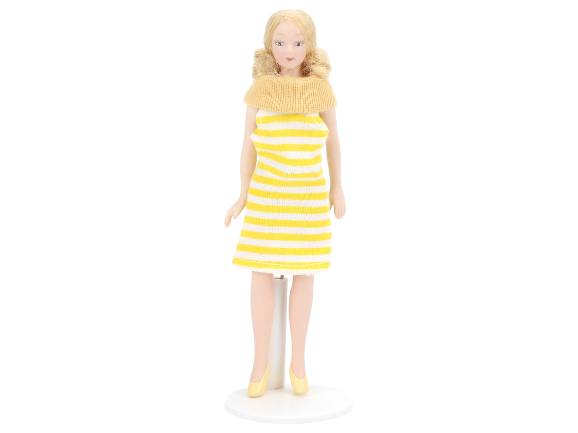 Boneca De Menina Com Vestido Amarelo Cabelo Loiro Para Casa De Bonecas 1:12